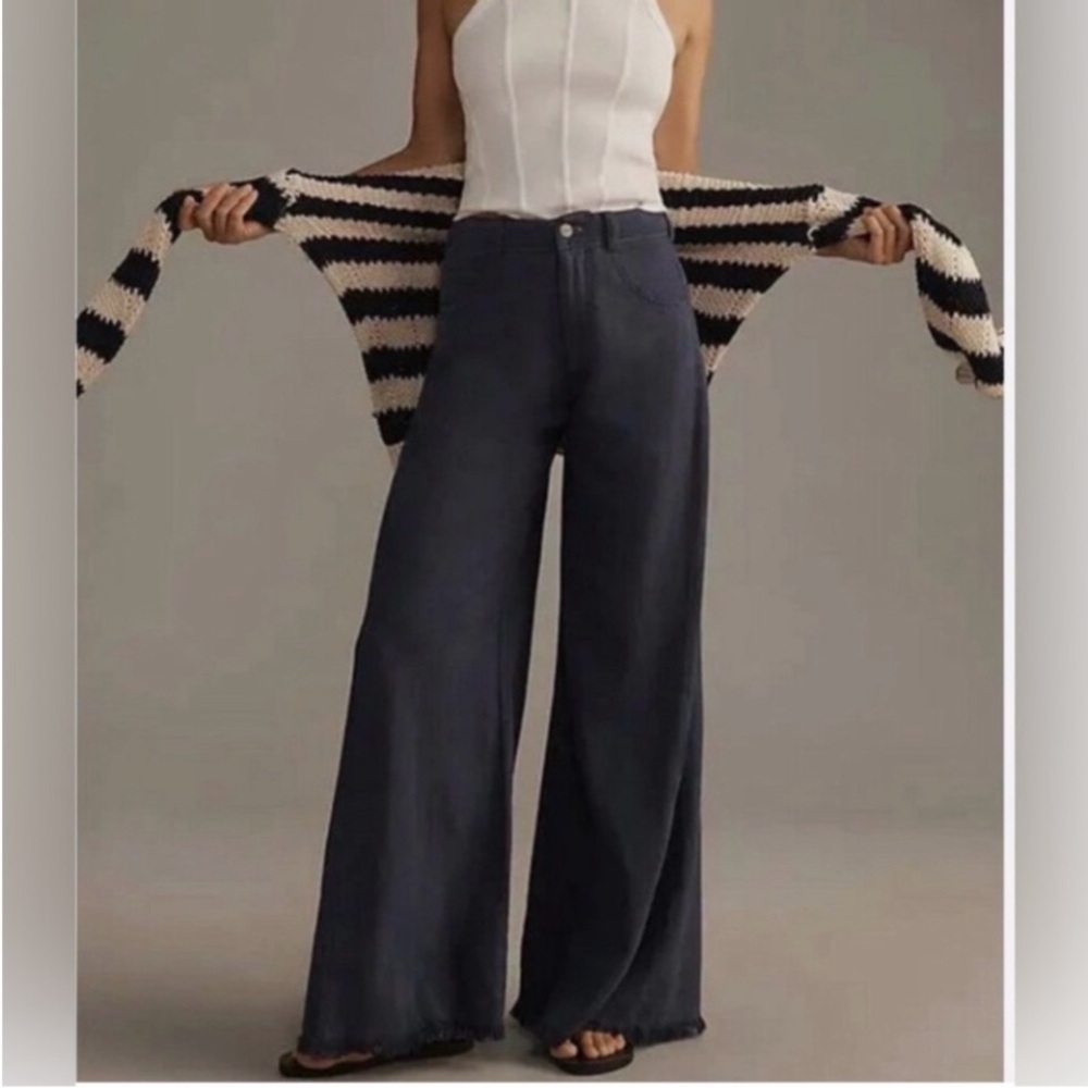 Anthropologie Pilcro The Adi Mid-Rise Frayed Hem Linen Edition Pants Size 30